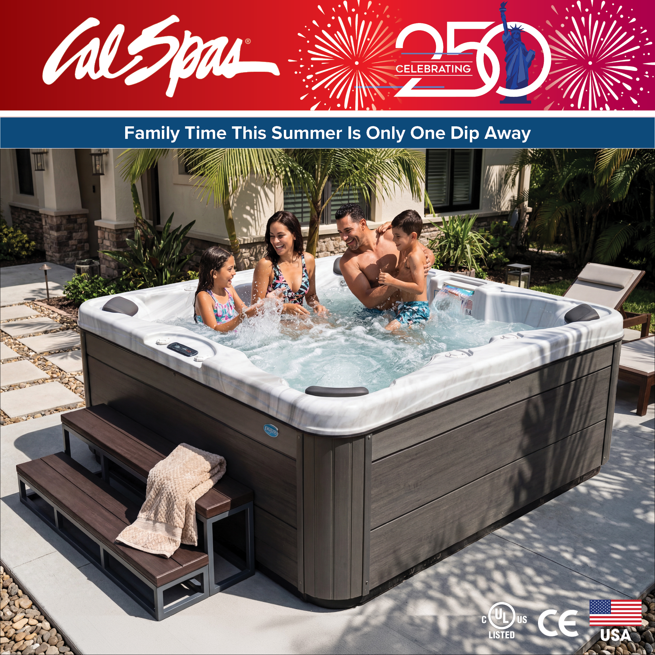Calspas hot tub being used in a family setting - Whittier